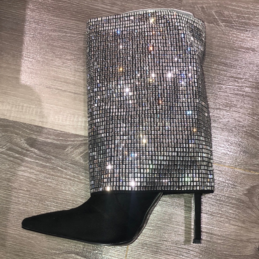 Sparkle Tall Stiletto Heeled Boot - Black